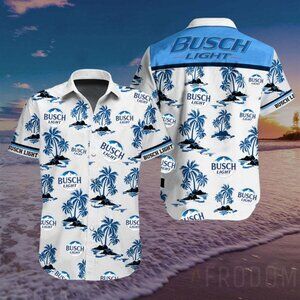 Beer Hawaii Shirt Busch Light Apple Logo Hibiscus Flower Pattern Blue Red